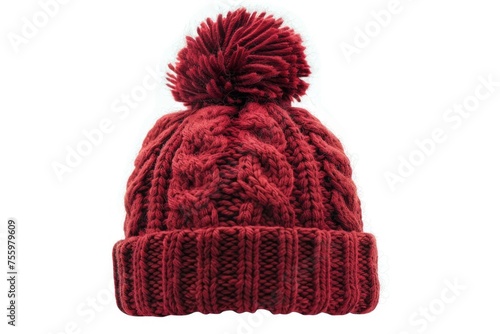 A cozy red knitted hat with a playful pom pom. Perfect for winter fashion.