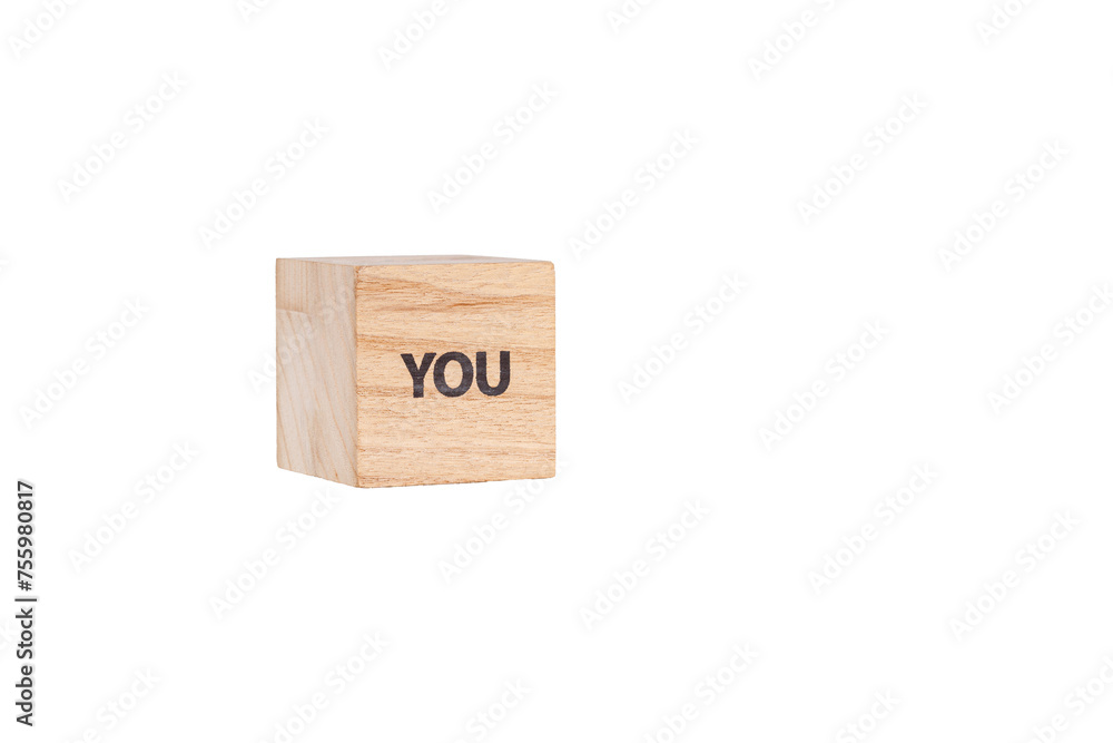 wooden cubes with the inscription You on a white isolated background close-up wooden cubes with the inscription You on a white isolated background close-up
