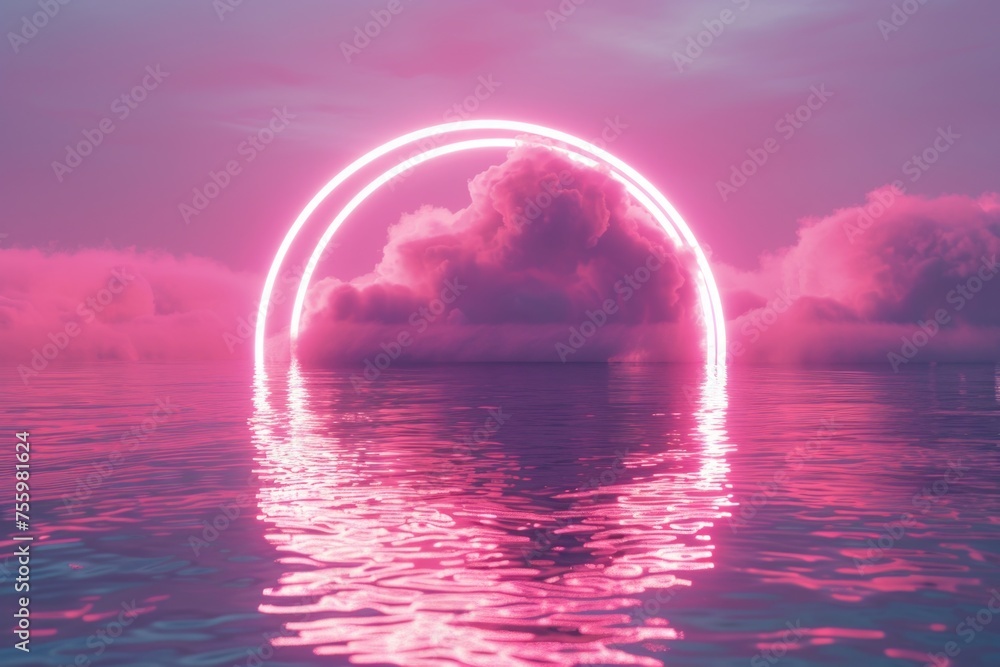 Fototapeta premium Bright pink circle in the middle of a body of water. Suitable for various design projects.