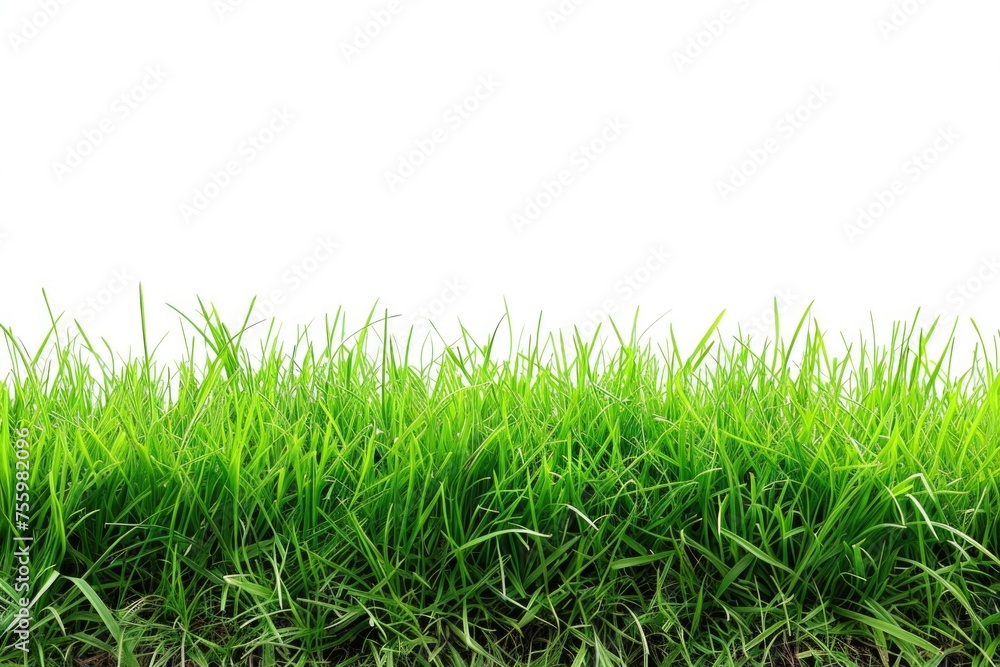 Obraz premium A peaceful scene of a green grass field with a white sky in the background. Suitable for various outdoor themes.