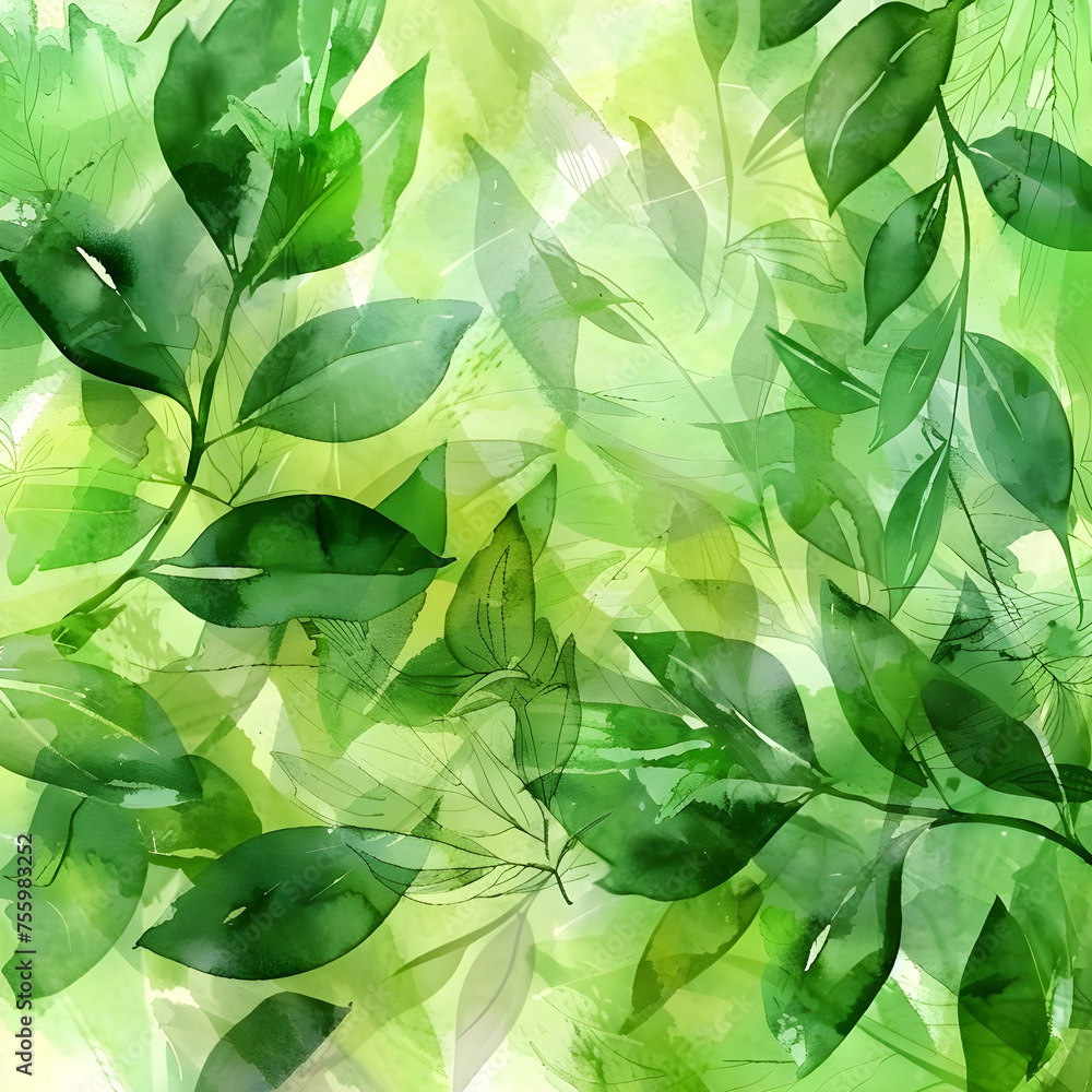 Watercolor seamless pattern with green leaves. Hand-drawn illustration. Watercolor seamless pattern with green leaves. Hand-drawn illustration.
