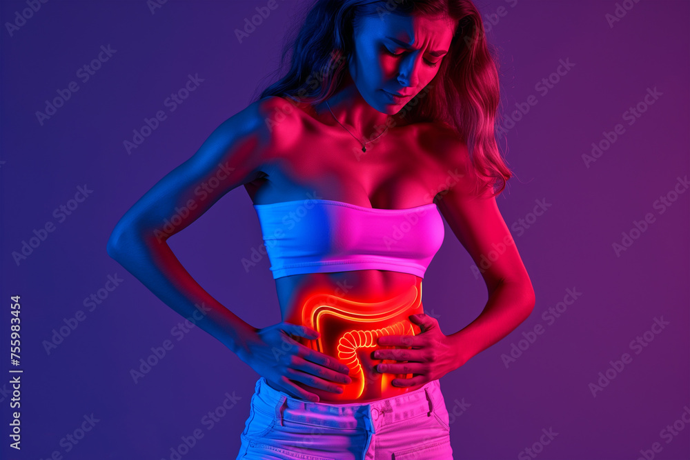 Woman Holding Stomach in Pain