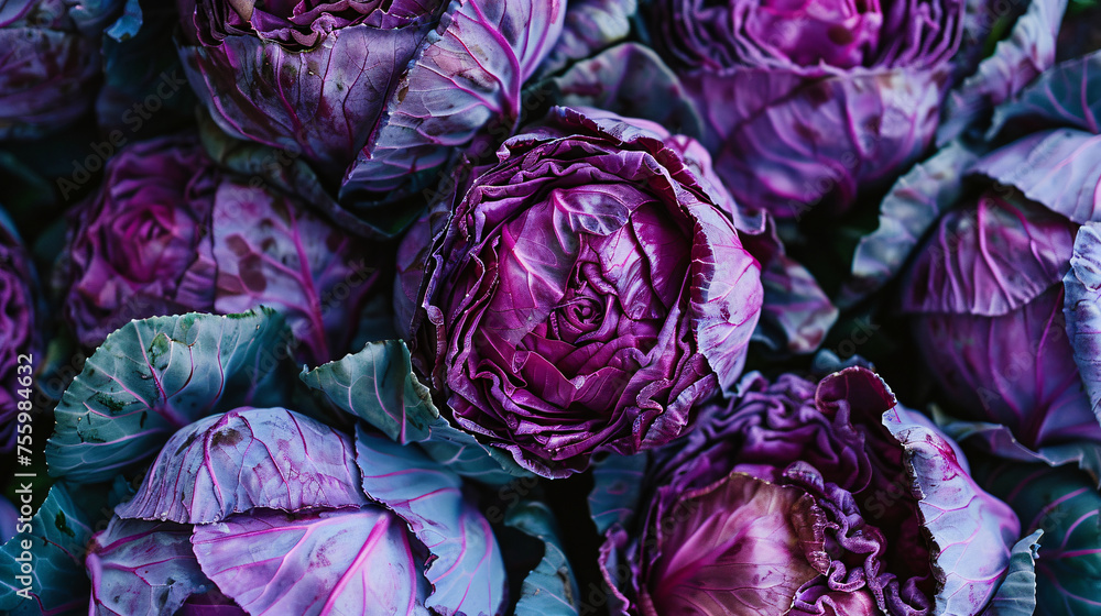 Detailed close up of a bunch of purple cabbage - obrazy, fototapety, plakaty 