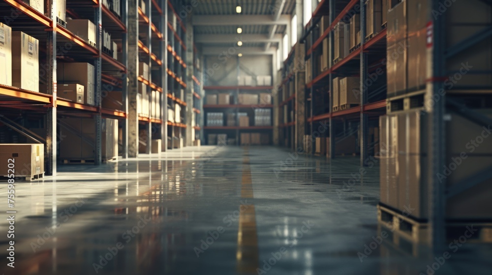 A large warehouse filled with boxes, suitable for logistics and storage concepts.