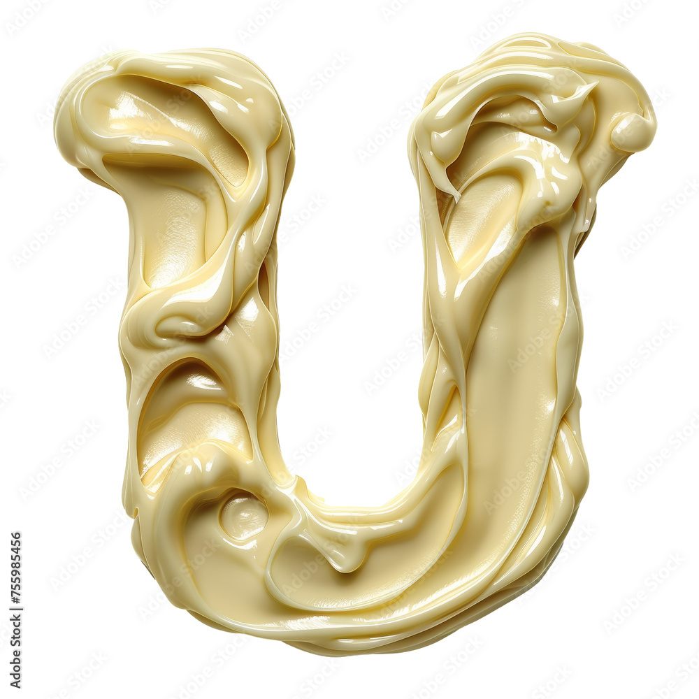 Letter U made of mayonnaise Isolated on Transparent or White Background, PNG Letter U made of mayonnaise Isolated on Transparent or White Background, PNG