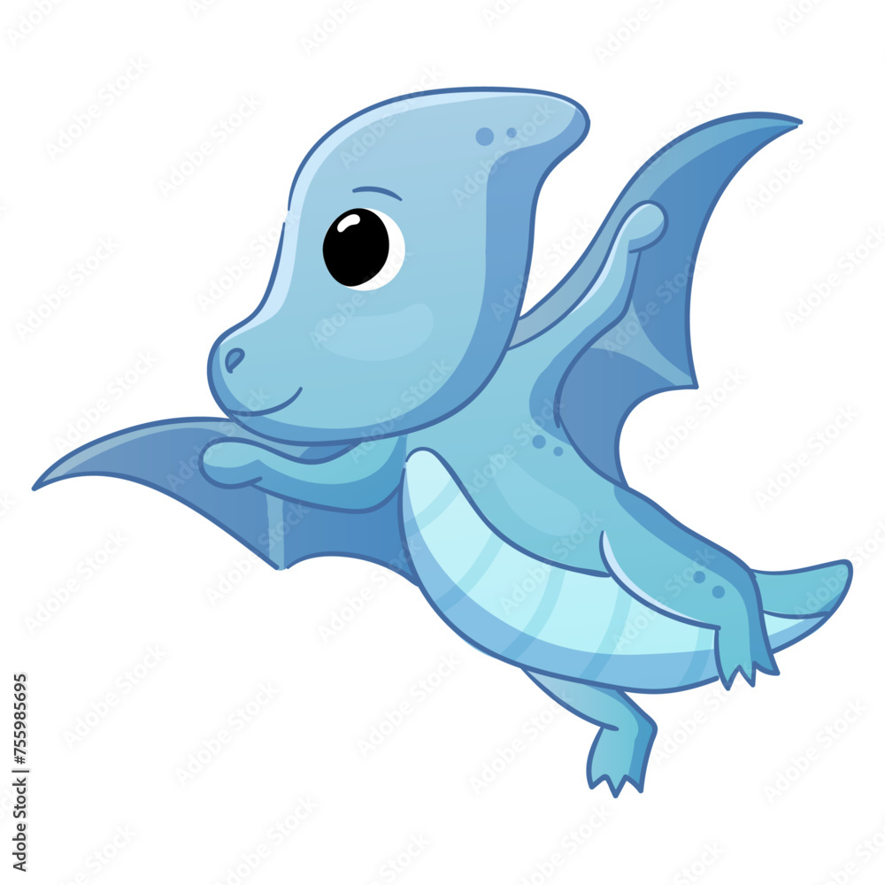 Illustrations of cute dinosaurs for children in different colors: Triceratops, Stegosaurus, Brontosaurus, Pterosaurus, Tyrannosaurus, Brachiosaurus. Illustrations of cute dinosaurs for children in different colors: Triceratops, Stegosaurus, Brontosaurus, Pterosaurus, Tyrannosaurus, Brachiosaurus.