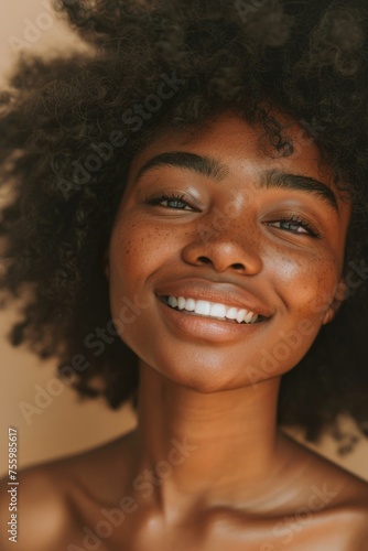Close up shot of a person with an afro hairstyle. Perfect for beauty and fashion concepts.