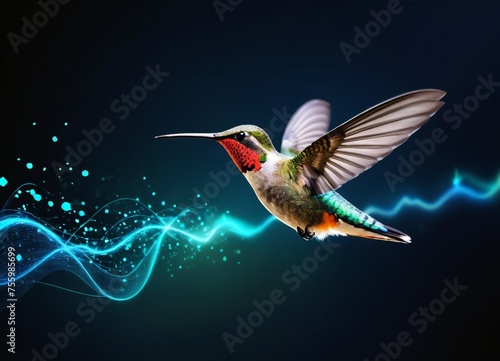 a hummingbird flying over a musical note colorful background
