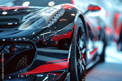 Detailed shot of a car on display, suitable for automotive industry promotions.