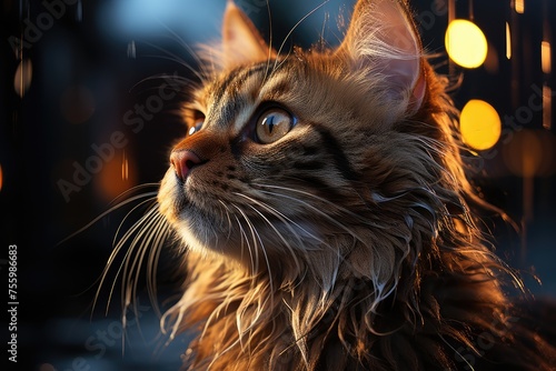 Close-up view of a cat with a blurred background. The cats features are prominently displayed, capturing its essence.