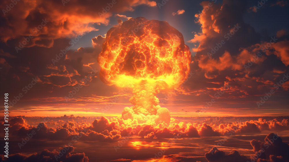 Explosión bomba nuclear  - obrazy, fototapety, plakaty 