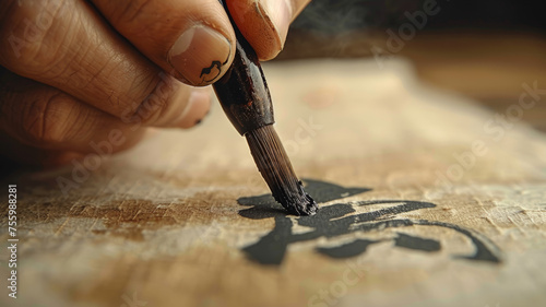 Hand painting Chinese characters with brush