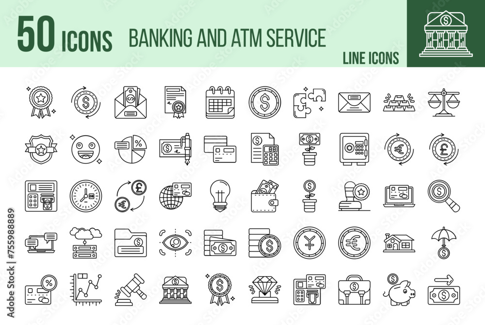 Banking and atm service Icons set Banking and atm service Icons set