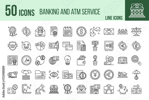 Banking and atm service Icons set photo