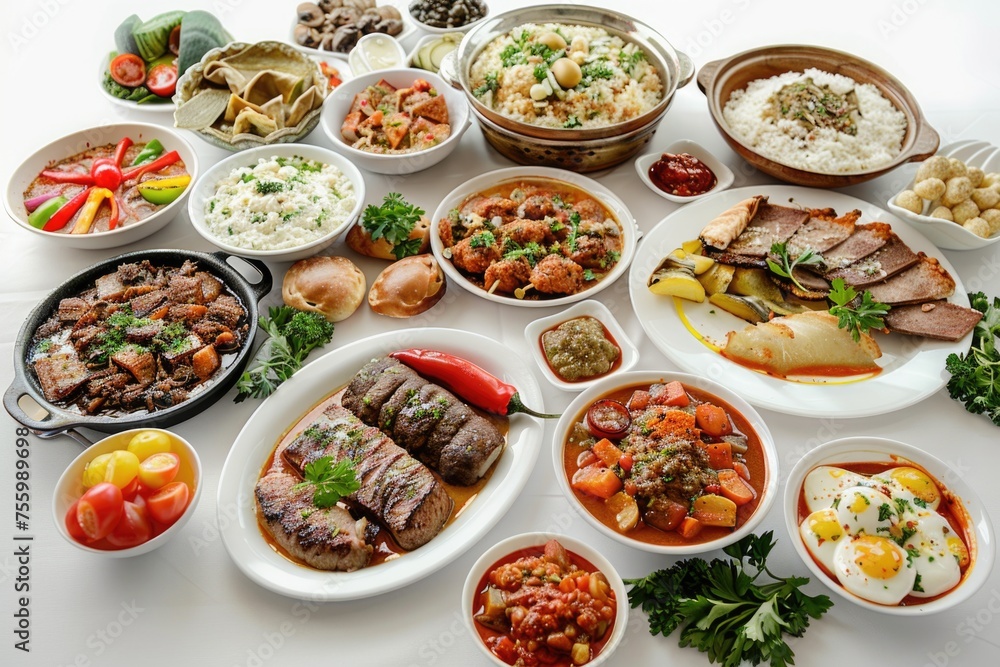 A table filled with a diverse selection of food. Perfect for food bloggers and restaurant promotions. A table filled with a diverse selection of food. Perfect for food bloggers and restaurant promotions.
