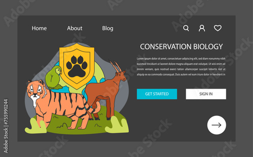 Conservation biology night or dark mode web banner or landing page.