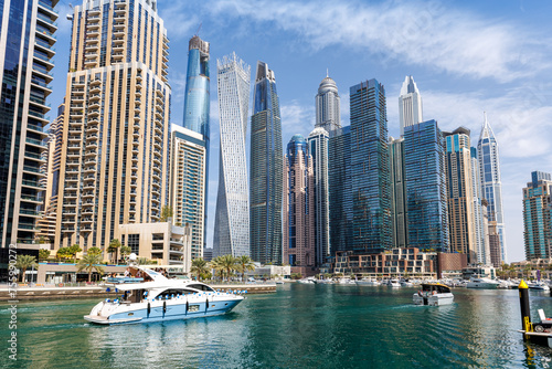 Dubai Marina skyline cityscape with skyscraper buildings at water © Markus Mainka