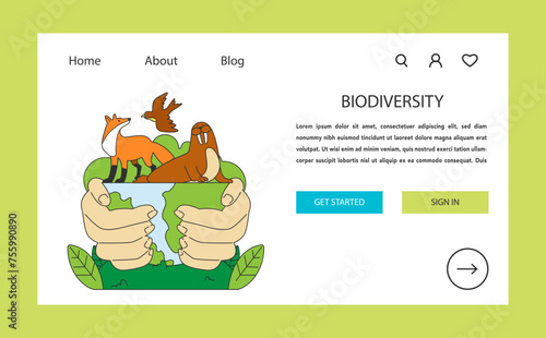 Biodiversity conservation web banner or landing page. Endangered