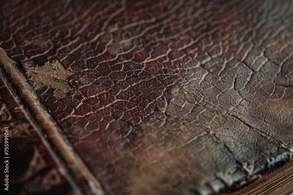 Fototapeta premium A detailed close up of a brown leather book. Ideal for educational or literature concepts.
