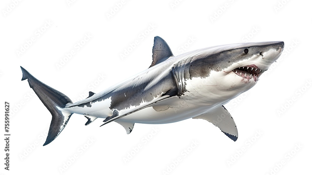 Fototapeta premium A great white shark isolated on a white background