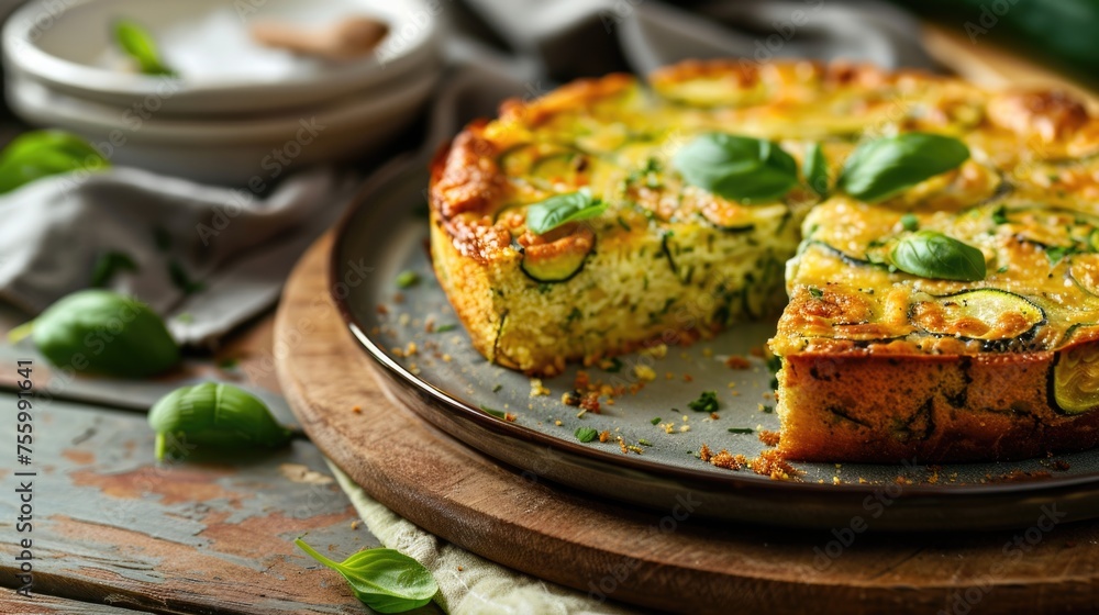 A quiche with a missing slice, perfect for food blogs or recipe websites. A quiche with a missing slice, perfect for food blogs or recipe websites.