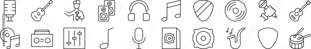Set of thin line icons of music. Editable stroke. Simple linear illustration for web sites, newspapers, articles book Set of thin line icons of music. Editable stroke. Simple linear illustration for web sites, newspapers, articles book
