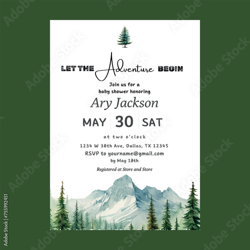 Adventure Mountain Baby Shower Invitation