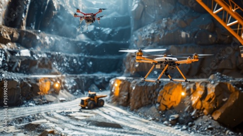 Automated mining operation with self-operating excavators and drones for mineral exploration