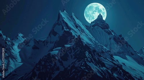 A scenic view of a full moon rising over a snowy mountain. Perfect for nature or winter themed designs.