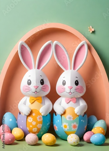 Easter bunny with eggs, illustration 