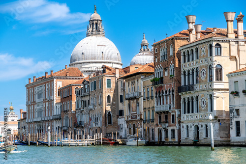 Historic Venetian Palaces Along the Grand Canal Under Blue Skies photo