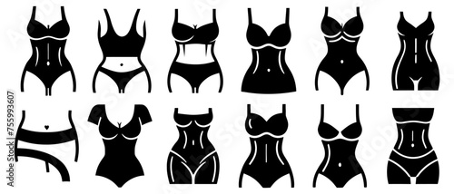 Set of waist Related Vector Line Icons. Includes such Icons as figure, silhouette, sports, nutrition, fitness, workout, sexuality, supplements, exercise, vitamins, diet, clothes.