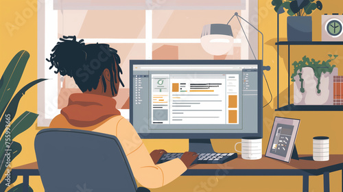 Creative Professional Working on Design Project, Home Office Setup