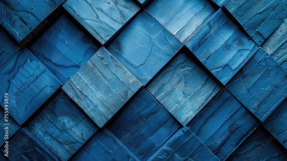 Detailed close up of a blue tiled wall, perfect for architectural and interior design projects. - obrazy, fototapety, plakaty 