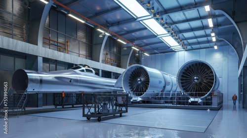 Fototapeta Hypersonic aircraft testing facility with wind tunnels and advanced simulation technology