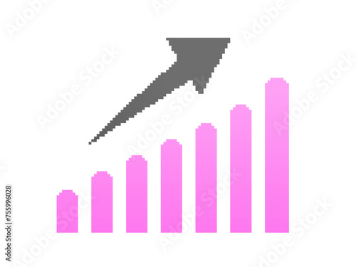 Pixel art pink upward bar graph