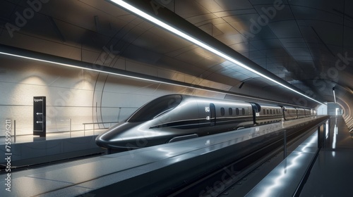 Underground hyperloop station with high-speed capsules for intercity travel