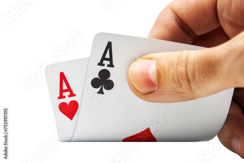 Two aces poker hand isolated on transparent background. photo