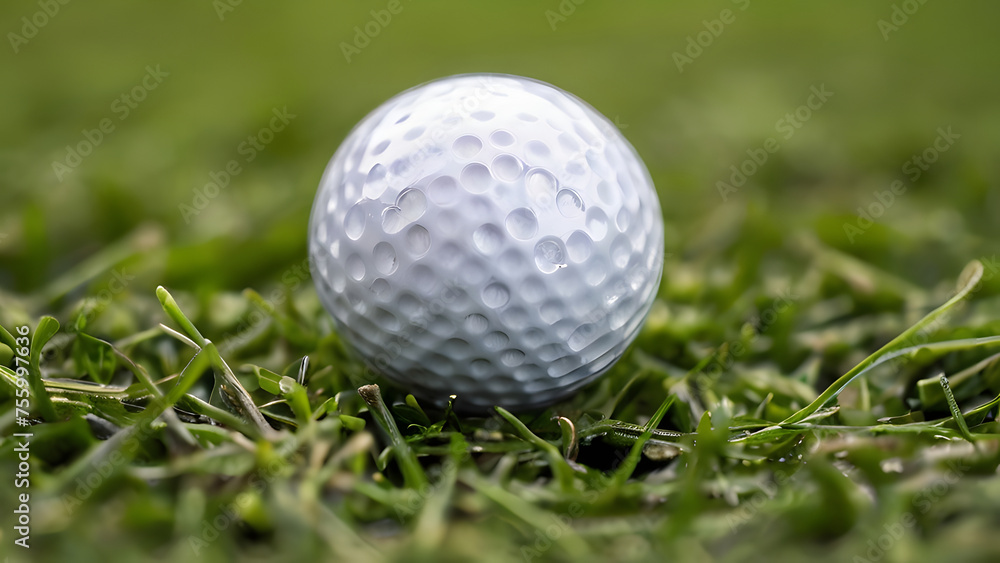 Close up golf ball on green grass field Close up golf ball on green grass field