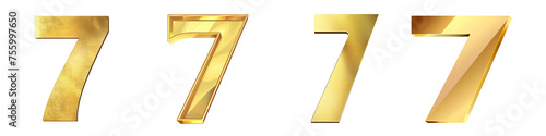 Gleaming Gold color Number, logotype, Number 7 , Seven isolated on a transparent background