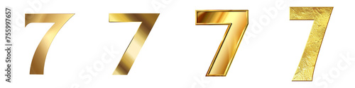 Gleaming Gold color Number, logotype, Number 7 , Seven isolated on a transparent background © DigitalParadise