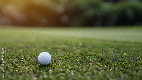 Close up golf ball on green grass field