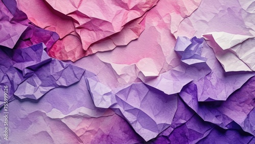 Wallpaper Mural Crumpled paper captures light and shadow, textures emphasized by dappled pink and purple aquarelle watercolors, watercolor paper, uneven edges, close-up, gradient transition from pink to purple Torontodigital.ca