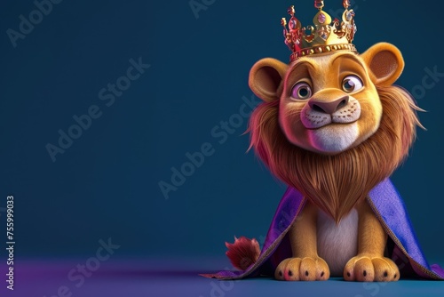 Regal lion with a crown portraying leadership, nobility, and the concept of royalty in the animal kingdom
 photo
