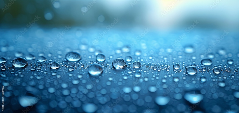 Banner with crystal clear raindrops on the surface