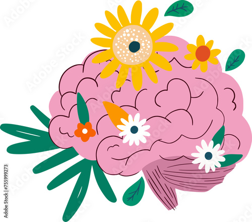 Floral brain flowers bloom, health concept