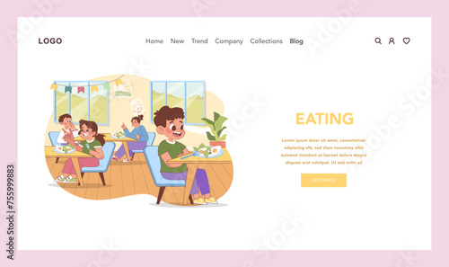 Kindergarten mealtime. Flat vector illustration