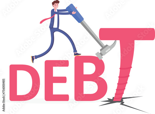 businessman tries to free herself from debt, illustration vector cartoon
