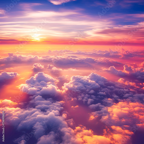 Beautiful sunset cloudy sky from aerial view