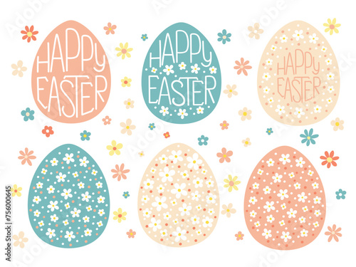 Easter Eggs. Set of vector illustrations colored Easter eggs. Hand-drawn design of Spring greeting card.